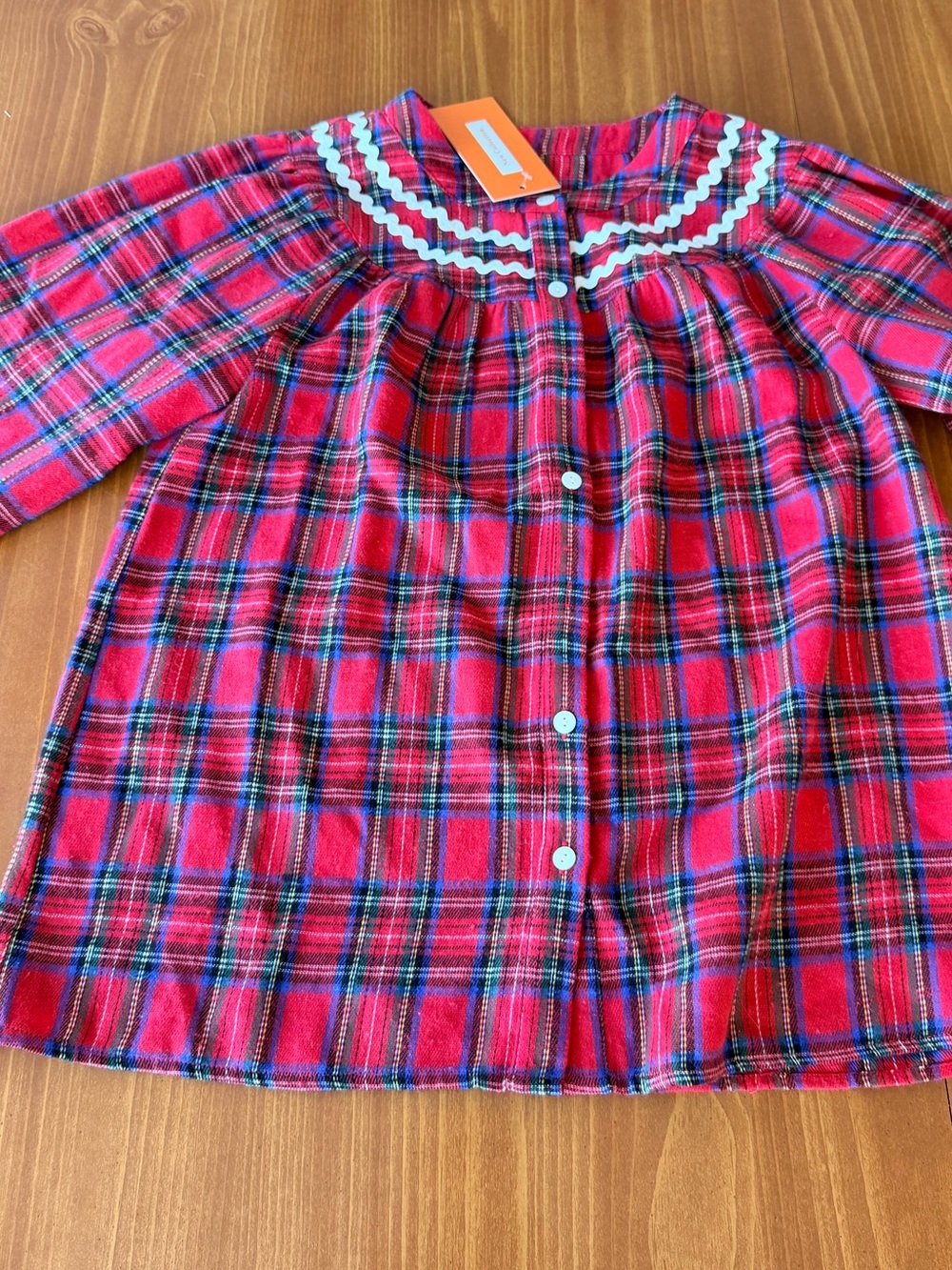 Red Plaid Button-Front Top with White Trim